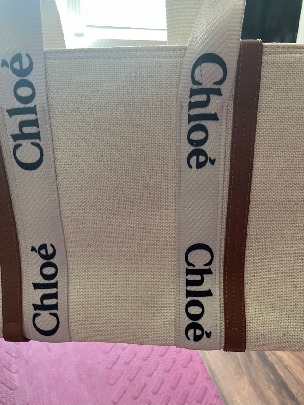 Chloé Cream Canvas Tote with Brown Trim and Logo Straps- new!! - Picture 2 of 11